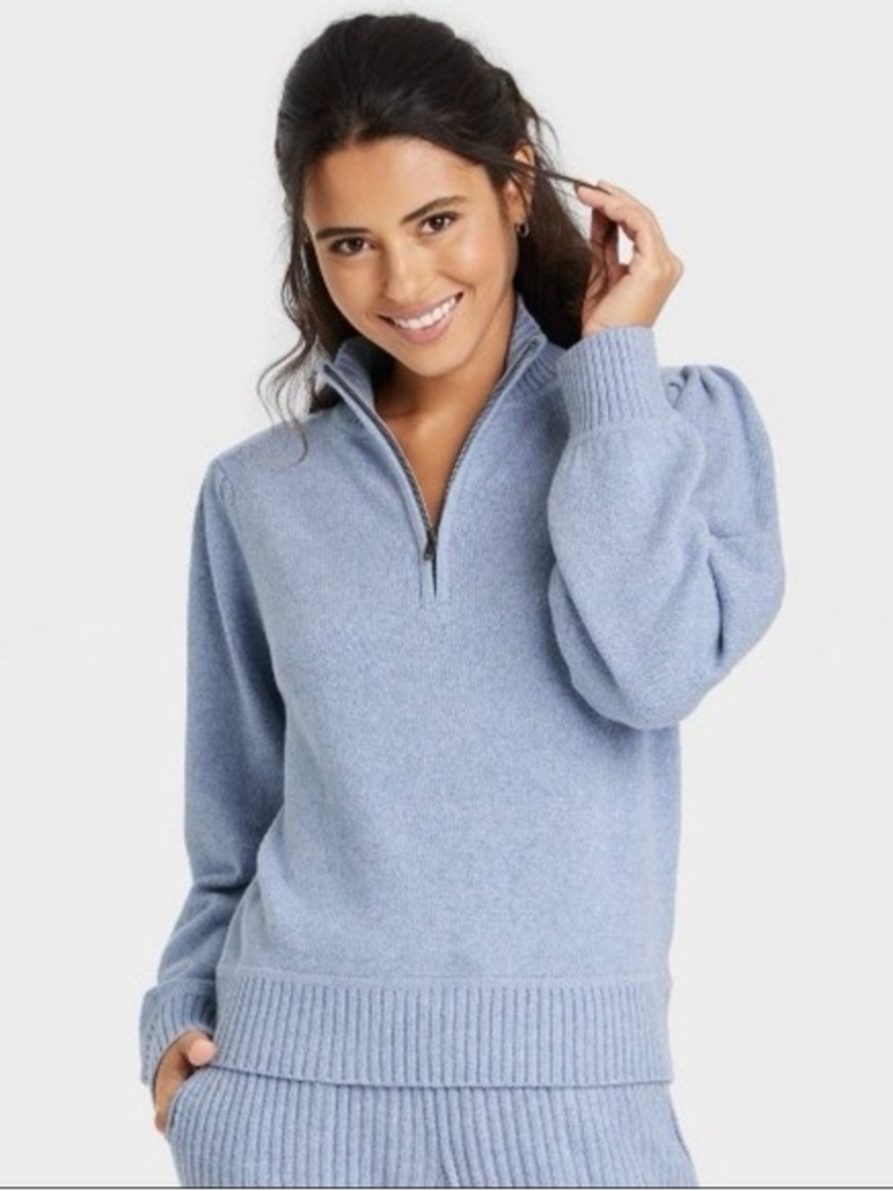 Universal Thread Puff Sleeve Quarter Zip Sweater